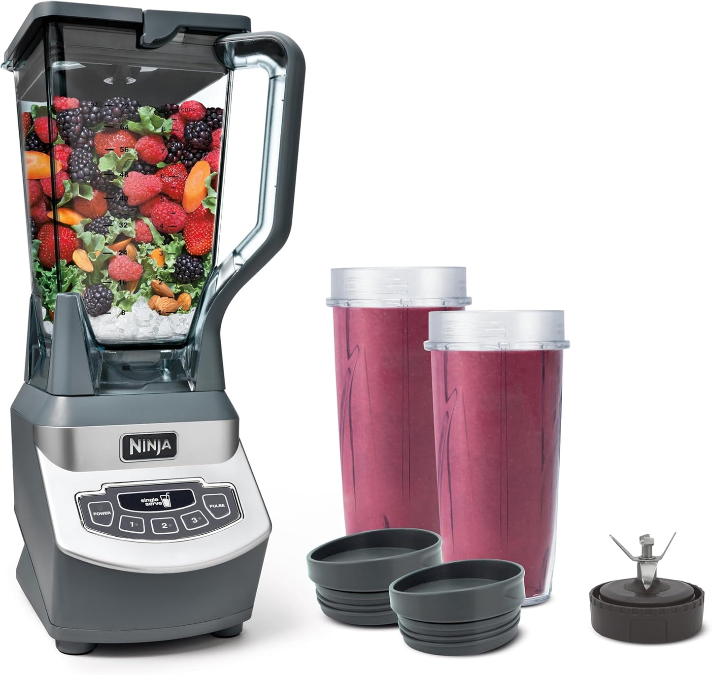 BL660 Professional Compact Smoothie & Food Processing Blender, 1100-Watts, 3 Functions -For Frozen Drinks, Smoothies, Sauces, & More, 72-Oz.* Pitcher, (2) 16-Oz. To-Go Cups & Spout Lids, Gray