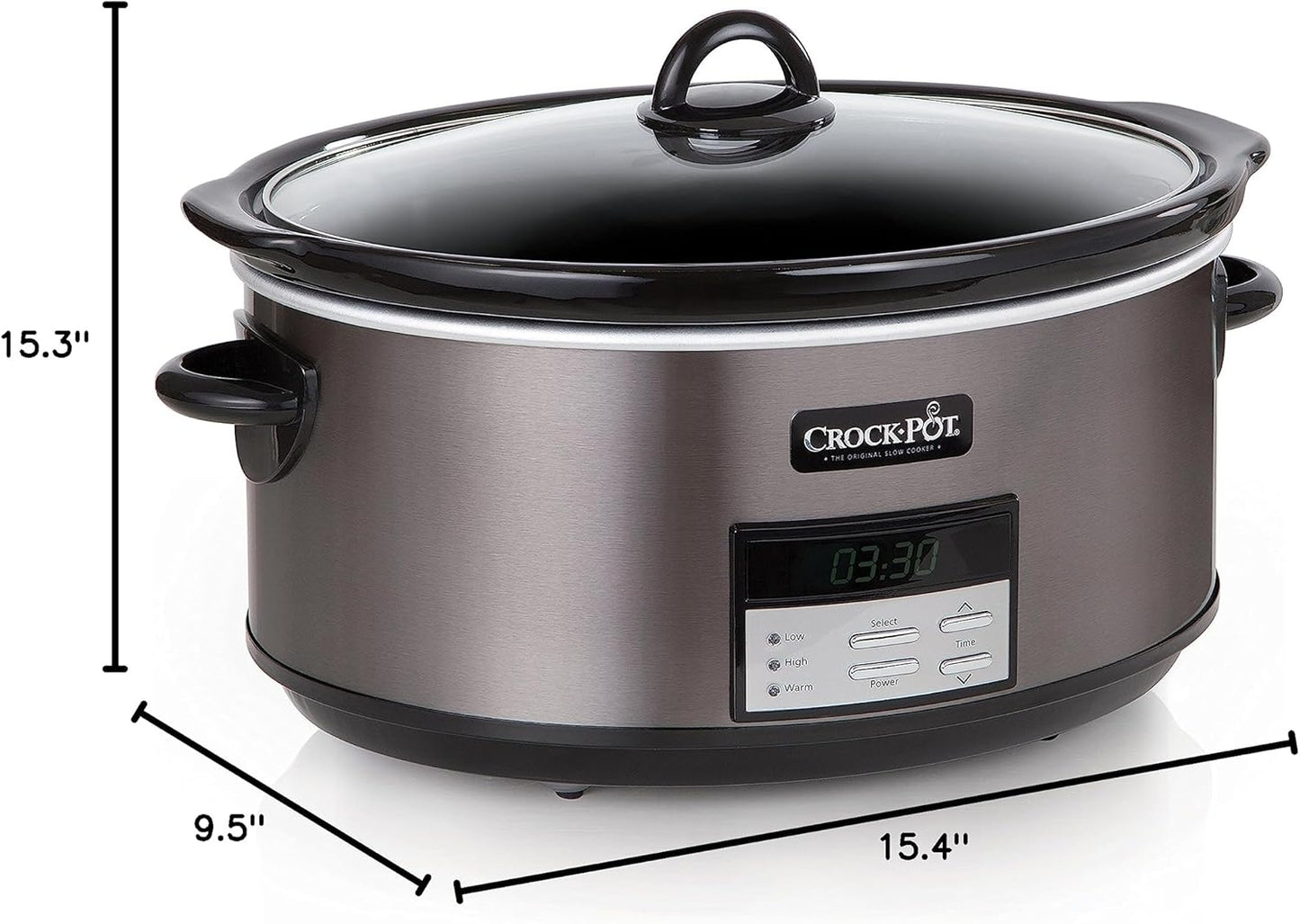 Large 8-Quart Programmable Slow Cooker with Auto Warm Setting, Black Stainless Steel (Pack of 1)