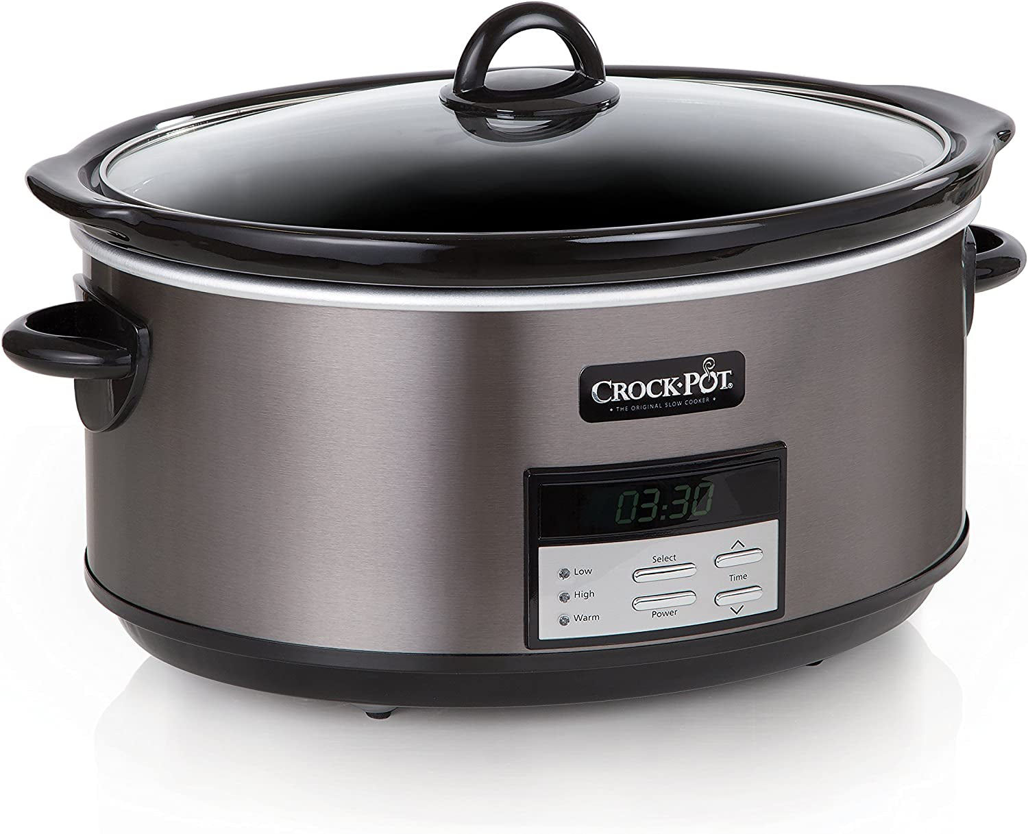 Large 8-Quart Programmable Slow Cooker with Auto Warm Setting, Black Stainless Steel (Pack of 1)