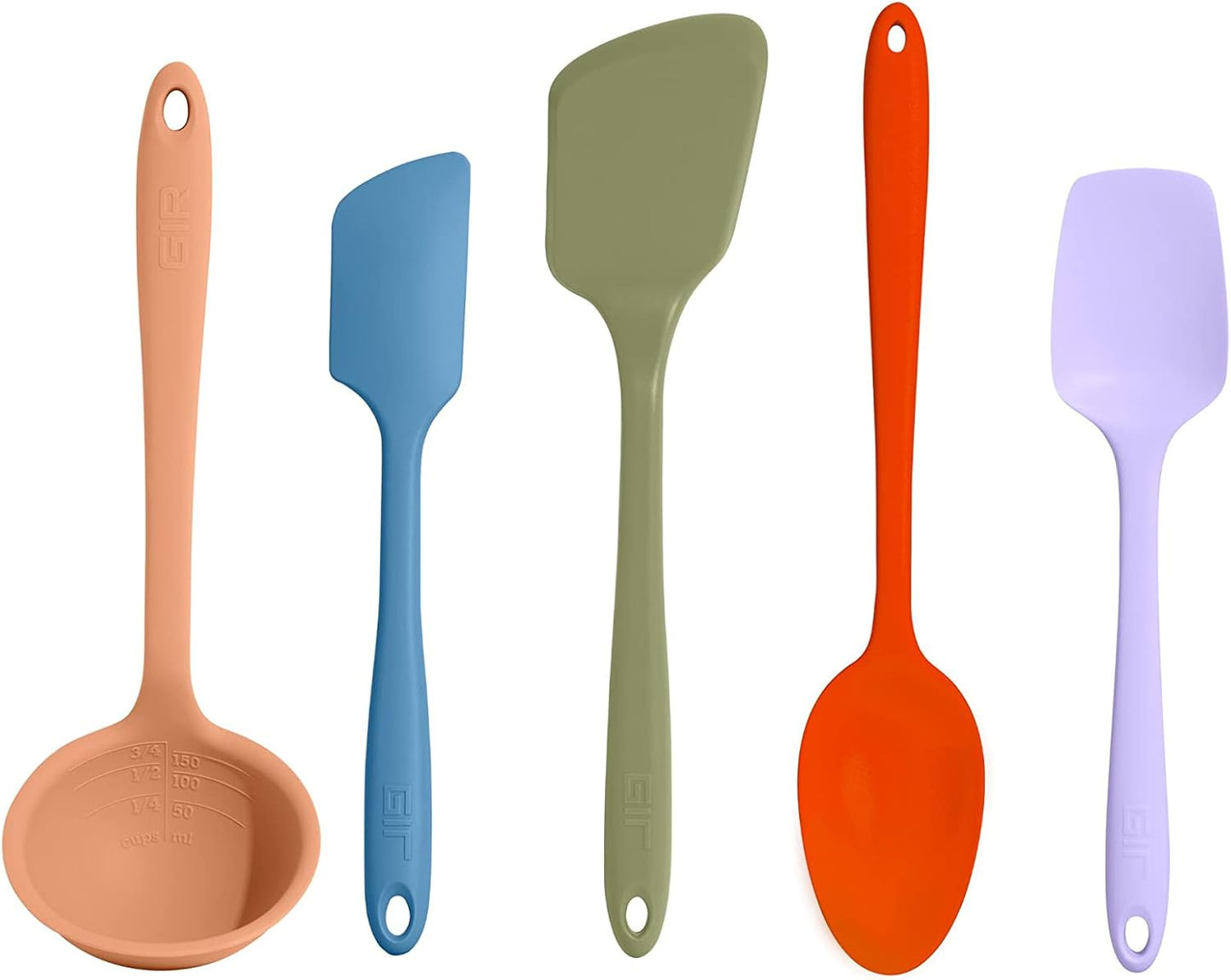 : Get It Right - 5 Piece Silicone Utensil Set - Ladle, Spatula, Flip, Spoon & Spoonula - Non-Stick - Heat Resistant - Dishwasher Safe - Kitchen Utensils - Baking Supplies - BPA & BPS Free - Mint