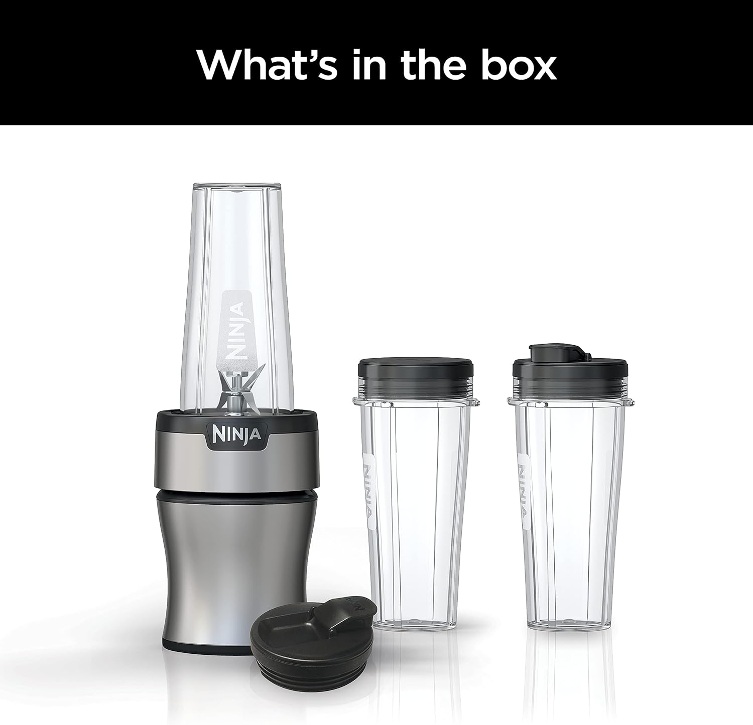 BN301 Nutri-Blender plus Compact Personal Blender, 900-Peak-Watt Motor, Frozen Drinks, Smoothies, Sauces & More, (3) 20 Oz. To-Go Cups, (2) Spout-Lids (1) Storage-Lid, Dishwasher Safe, Silver