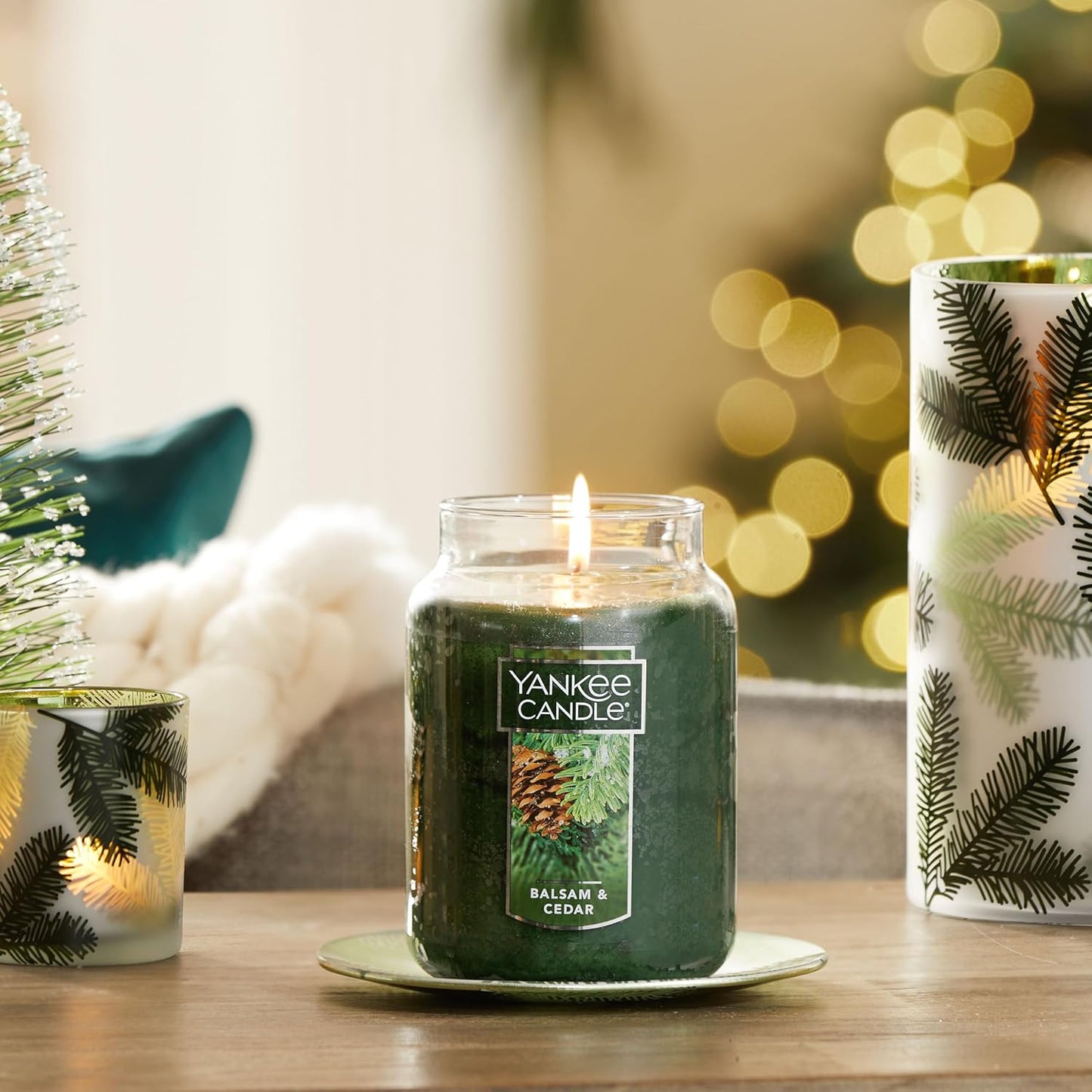 Balsam & Cedar Scented, Classic 22Oz Large Jar Single Wick Candle, over 110 Hours of Burn Time, Ideal Holiday Gift