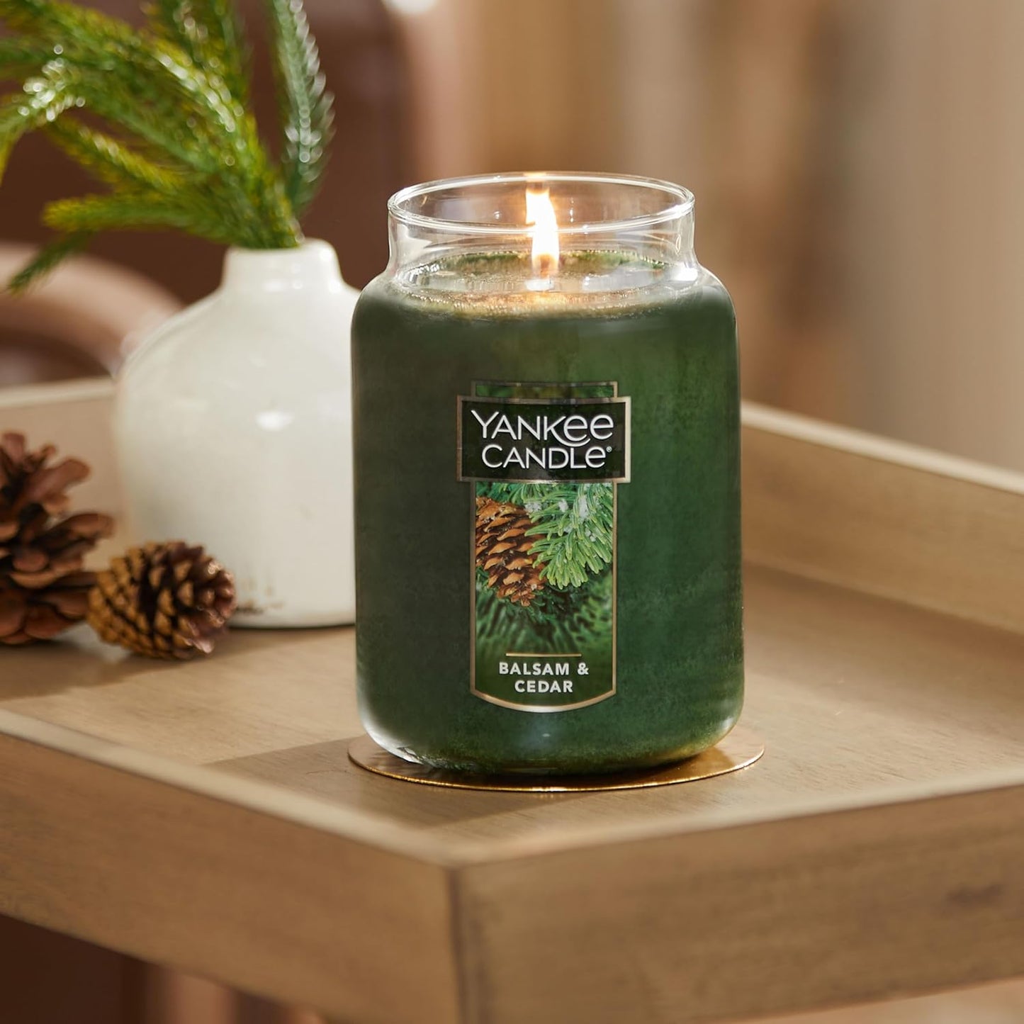 Balsam & Cedar Scented, Classic 22Oz Large Jar Single Wick Candle, over 110 Hours of Burn Time, Ideal Holiday Gift