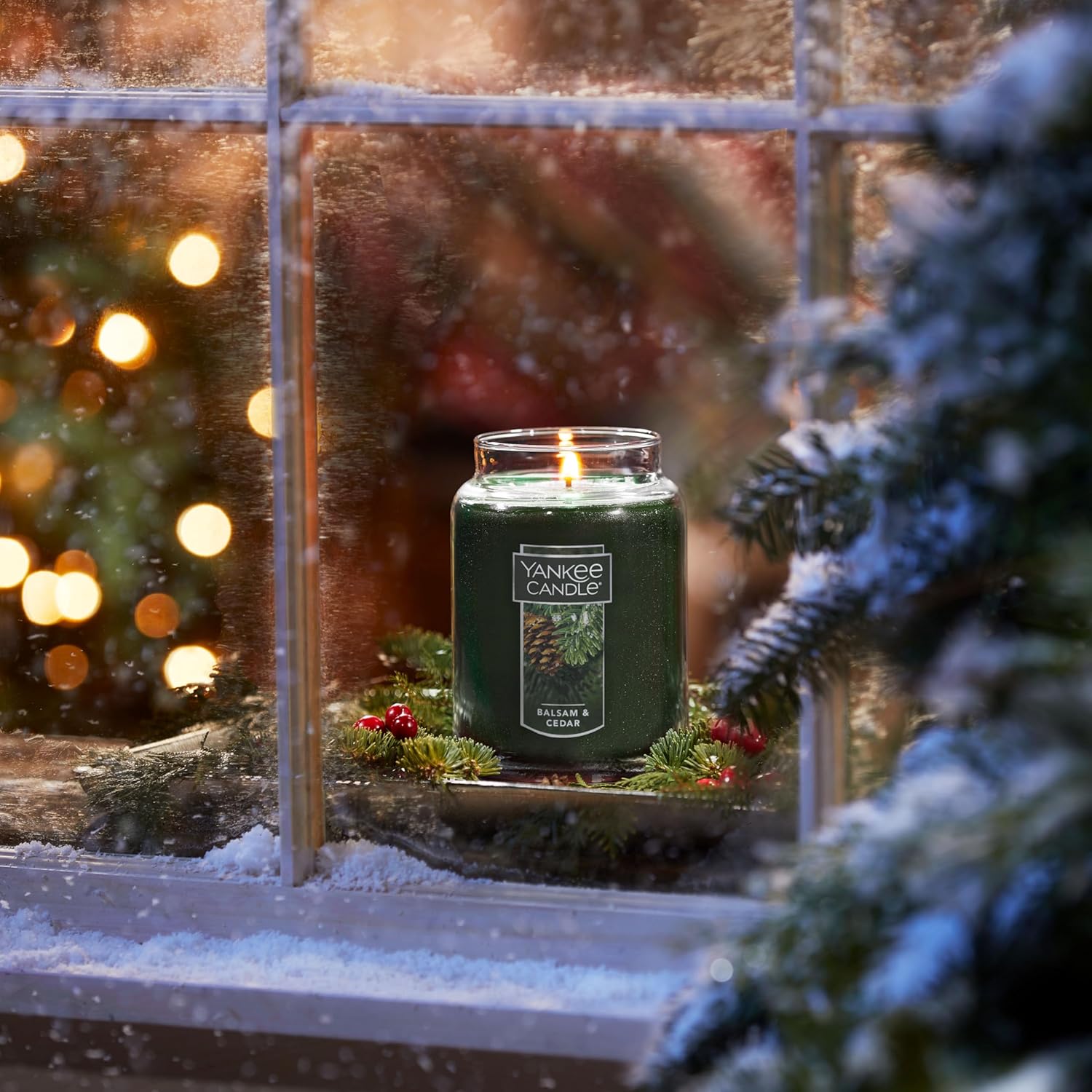 Balsam & Cedar Scented, Classic 22Oz Large Jar Single Wick Candle, over 110 Hours of Burn Time, Ideal Holiday Gift