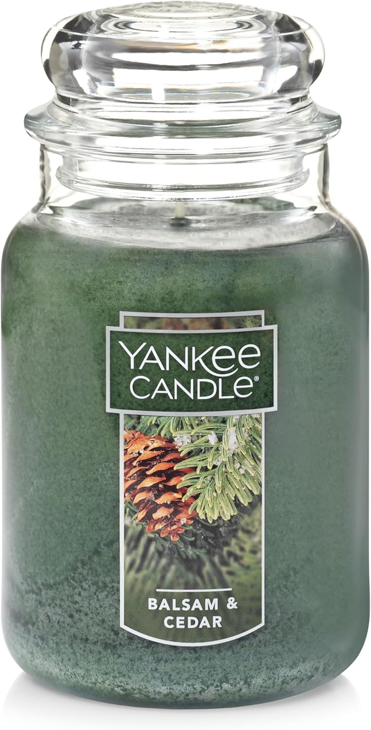 Balsam & Cedar Scented, Classic 22Oz Large Jar Single Wick Candle, over 110 Hours of Burn Time, Ideal Holiday Gift