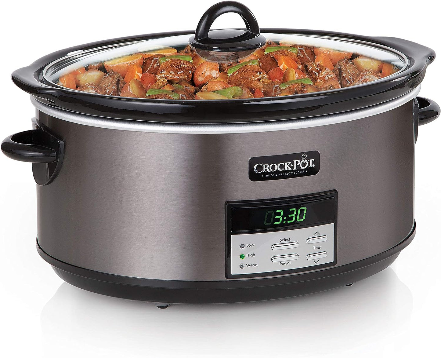 Large 8-Quart Programmable Slow Cooker with Auto Warm Setting, Black Stainless Steel (Pack of 1)