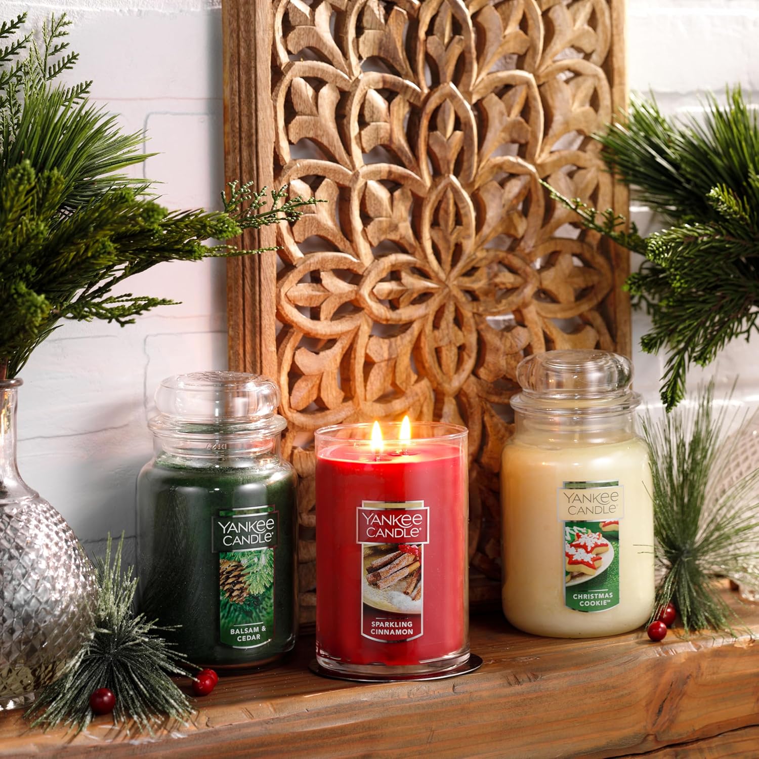 Balsam & Cedar Scented, Classic 22Oz Large Jar Single Wick Candle, over 110 Hours of Burn Time, Ideal Holiday Gift