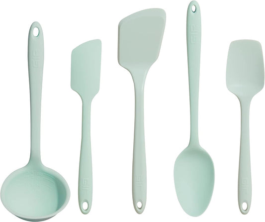 : Get It Right - 5 Piece Silicone Utensil Set - Ladle, Spatula, Flip, Spoon & Spoonula - Non-Stick - Heat Resistant - Dishwasher Safe - Kitchen Utensils - Baking Supplies - BPA & BPS Free - Mint