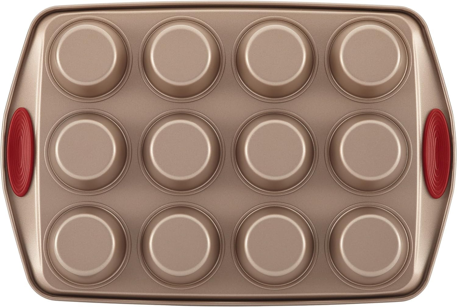 Cucina Nonstick Bakeware Set Baking Cookie Sheets Cake Muffin Bread Pan, 10 Piece, Latte Brown with Cranberry Red Grips