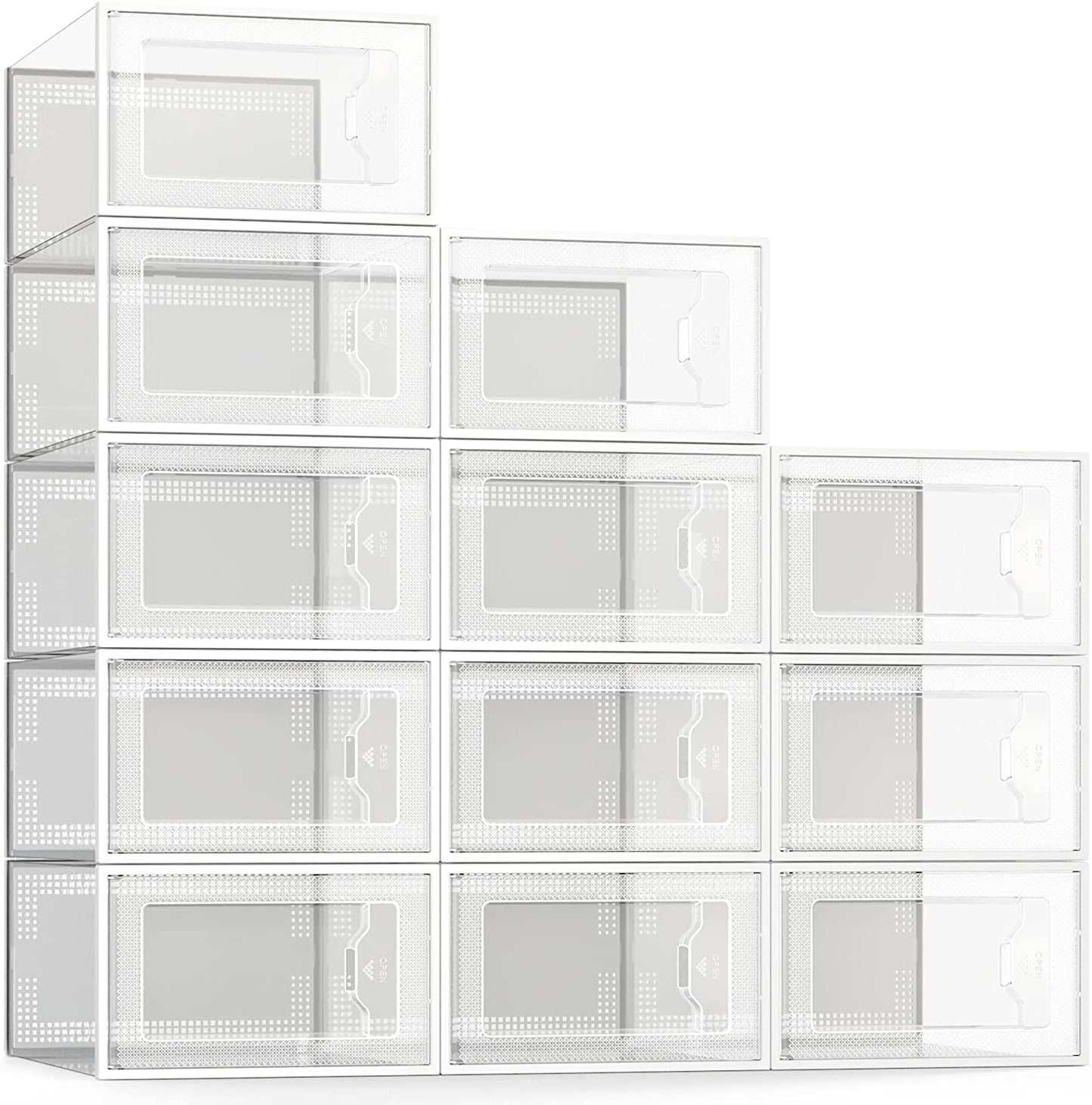 Large 12 Pack Shoe Storage Box, Clear Plastic Stackable Shoe Organizer for Closet, Space Saving Foldable Shoe Rack Sneaker Container Bin Holder